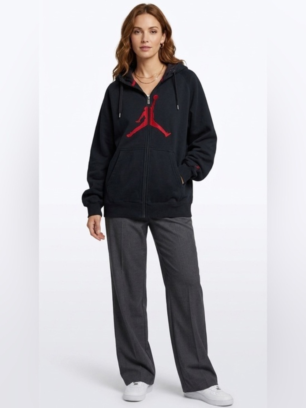 Jordan Black & Red Zip Up Hoodie Size Large Cotton